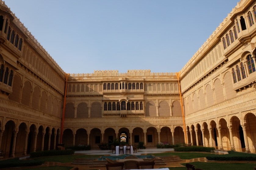 The fabulous courtyard at the luxurious Suryagarh hotel in Jaisalmer