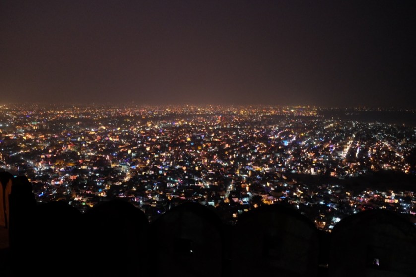 A view of city lights at Diwali, from Nahargarh fort