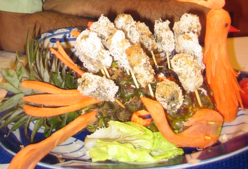 Food Art: Peacock with tofu spring rolls